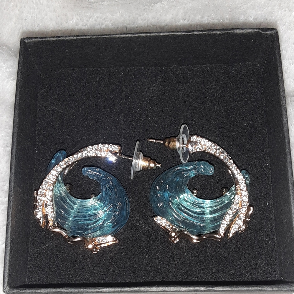 Blue and Silver Statement Earrings with Crystal Accents